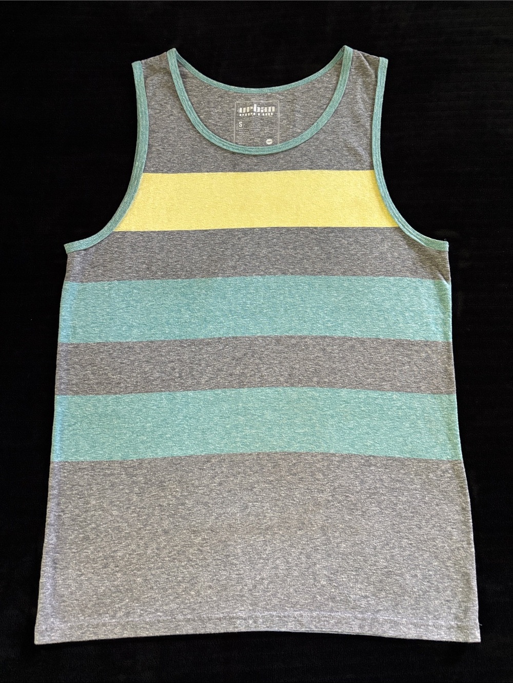 urban pipeline Men’s S Gray, Turqoise & Yellow Striped Tank